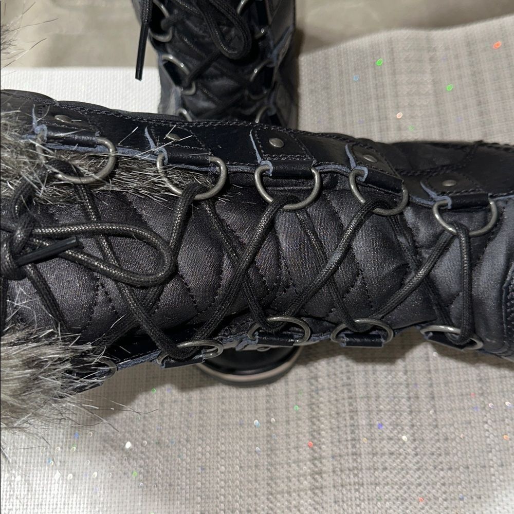 SOREL 8.5 Tolfino II Faux Fur Lined Waterproof Boot Black Gray Tall Lace up - Picture 12 of 15